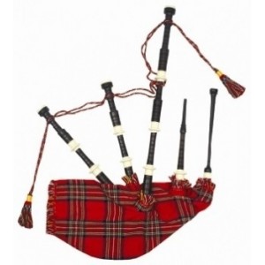 Black Ebony Wood bagpipe, ROYAL STEWART BAG cover with cord, with IVORY Black Ebony Wood bagpipe, ROYAL STEWART BAG cover with cord, with IVORY
